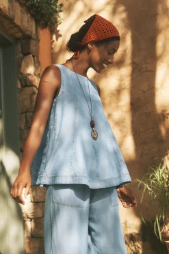Daria Swing Chambray Tank Top Blue