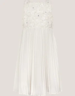 Delores Applique Floral Pleat Dress Ivory