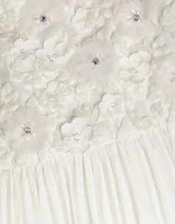 Delores Applique Floral Pleat Dress Ivory