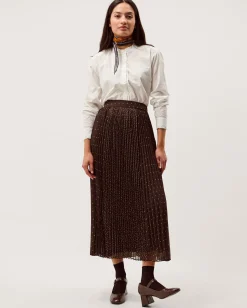 Demi Polka Dot Pleated Midi Skirt Brown