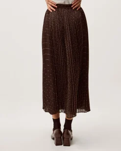 Demi Polka Dot Pleated Midi Skirt Brown