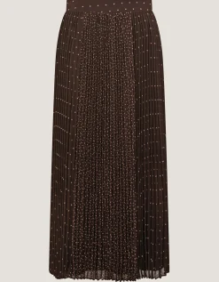 Demi Polka Dot Pleated Midi Skirt Brown
