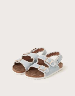 Denim Whipstitch Buckle Sandals Blue