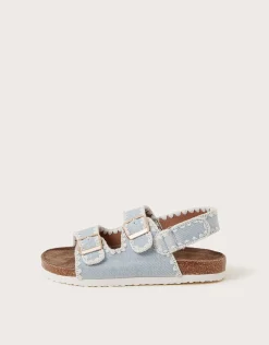 Denim Whipstitch Buckle Sandals Blue