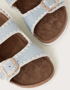 Denim Whipstitch Buckle Sandals Blue
