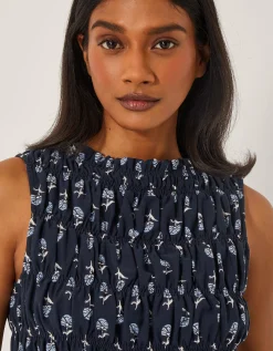 Deniz Sleeveless Smocked Floral Top Blue