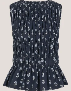 Deniz Sleeveless Smocked Floral Top Blue