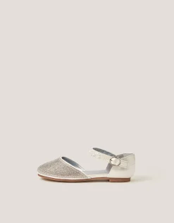 Diamanté Closed Toe Flats Silver