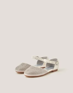 Diamanté Closed Toe Flats Silver