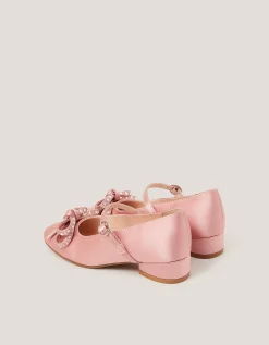 Diamante Bow Ballet Heels Pink