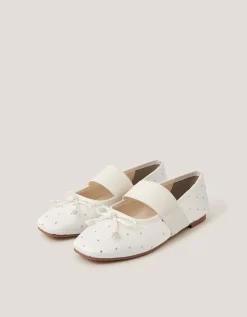 Diamante Elastic Ballet Flats Ivory