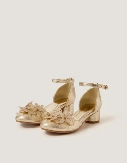 Diamanté Flower Block Heels Gold