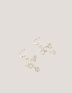 Diamanté Flower Hoop Drop Earrings