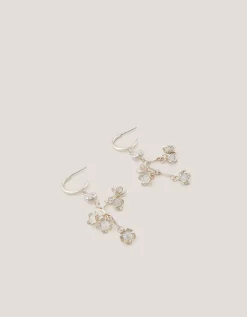 Diamanté Flower Hoop Drop Earrings