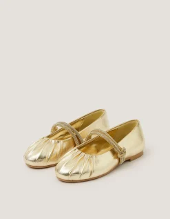 Diamanté Strap Ballet Flats Gold