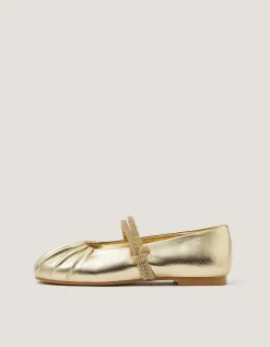 Diamanté Strap Ballet Flats Gold