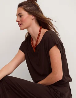 Dilly Short Sleeve Jersey Jumpsuit Brown