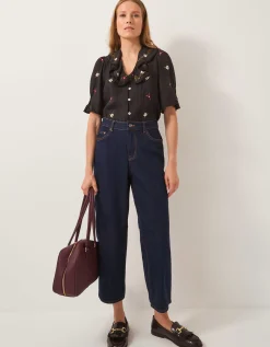 Dina Darted Barrel Jeans Blue