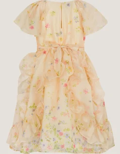 Ditsy Floral Ruffle Party Dress Yellow