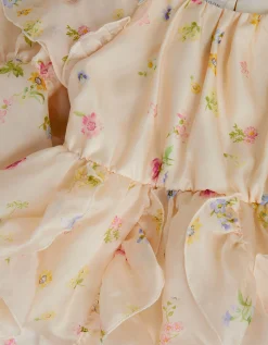 Ditsy Floral Ruffle Party Dress Yellow