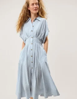 Dory Stripe Midi Shirt Dress Blue