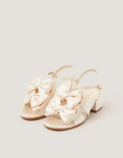 Double Bow Heeled Sandals Ivory