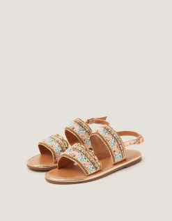 Double Strap Beaded Sandals Multi