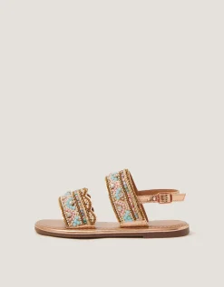Double Strap Beaded Sandals Multi