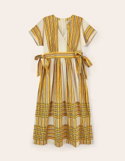 East Alana Hand-Woodblock Stripe Dress Yellow
