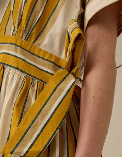East Alana Hand-Woodblock Stripe Dress Yellow