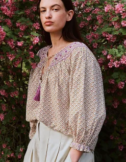 East Alina Floral Printed Smocking Top Brown