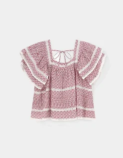 East Alina Printed Floral Lace Insert Top Pink