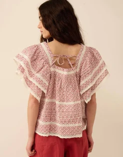 East Alina Printed Floral Lace Insert Top Pink