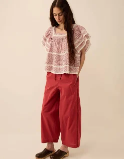 East Alina Printed Floral Lace Insert Top Pink