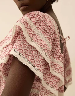 East Alina Printed Floral Lace Insert Dress Pink