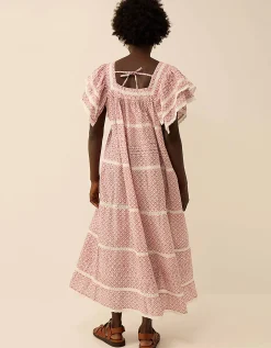 East Alina Printed Floral Lace Insert Dress Pink