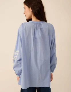 East Alva Hand-Chikankari Embroidered Top Blue