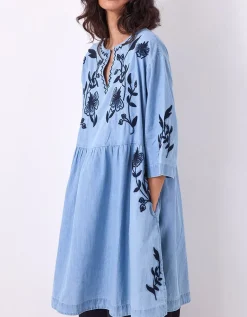East Andie Embroidered Denim Mini Dress Blue