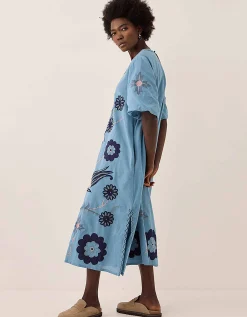 East Anyar Applique Placement Embroidery Dress Teal