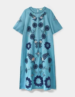 East Anyar Applique Placement Embroidery Dress Teal