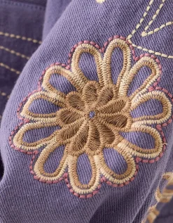 East Anyar Botanical Embroidered Cotton Twill Jacket Blue