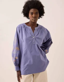 East Anyar Embroidered Cotton Blouse Blue