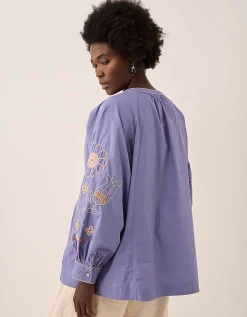 East Anyar Embroidered Cotton Blouse Blue
