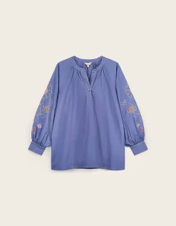 East Anyar Embroidered Cotton Blouse Blue
