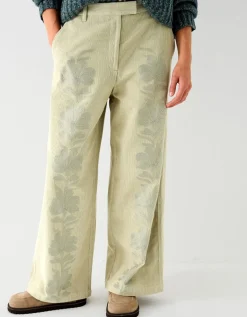 East Astrid Embroidered Corduroy Trousers Green