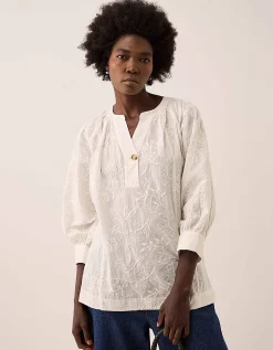 East Ateta Tonal Embroidered Blouse Ivory