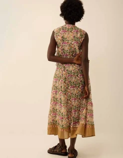 East Aurelie Hand-Woodblock Botanical Print Dress Multi