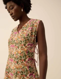 East Aurelie Hand-Woodblock Botanical Print Dress Multi