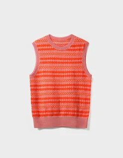 East Becky Alpaca and Cashmere Fairisle Tank Orange