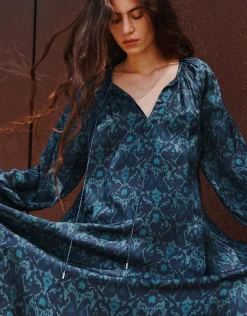 East Bridget Printed Satin Midi Dress Teal